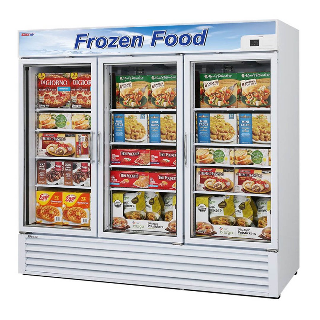 Turbo Air TGF-72FB-N 81" 3 Glass Door Freezer Merchandiser, White or Black, 58.45 cu. ft.