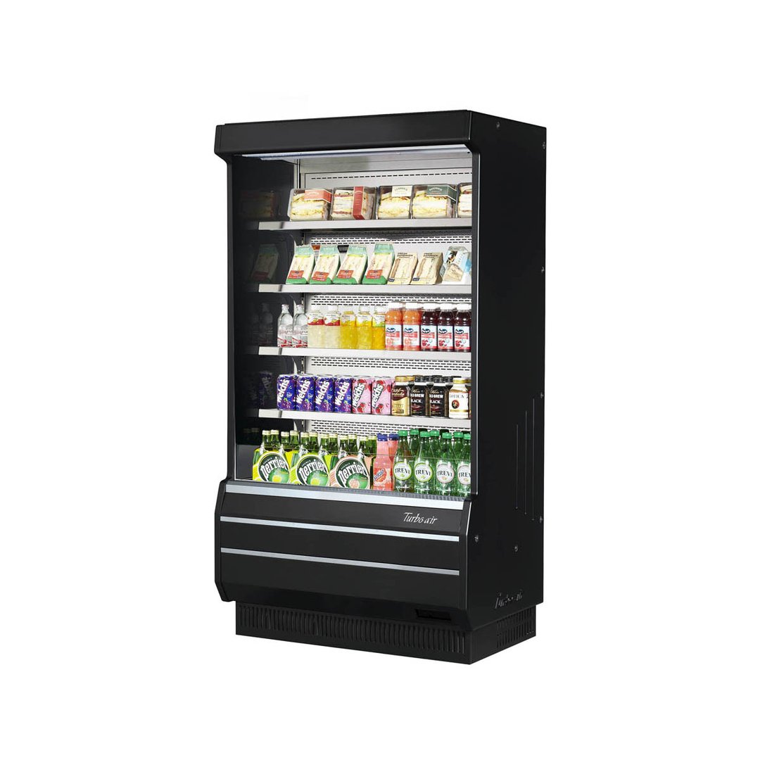 Turbo Air TOM-40B-SP(-A)-N 39" Vertical Open Air Merchandiser in Black, Self-Contained, 4 Shelves, Night Curtain, 14.4 cu. ft.