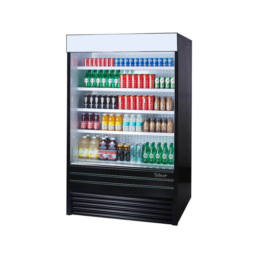 Turbo Air TOM-48EB-N 48" Vertical Open Air Merchandiser in Black, Self-Contained, 4 Shelves, 22.6 cu. ft.