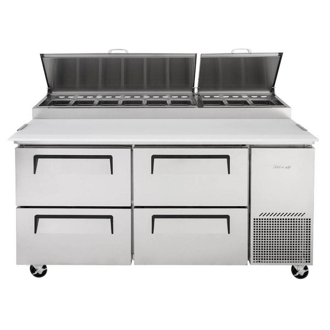 Turbo Air TPR-67SD-D4-N 67" Refrigerated Pizza Prep Table w/ 4 Drawers, 20 cu. ft.