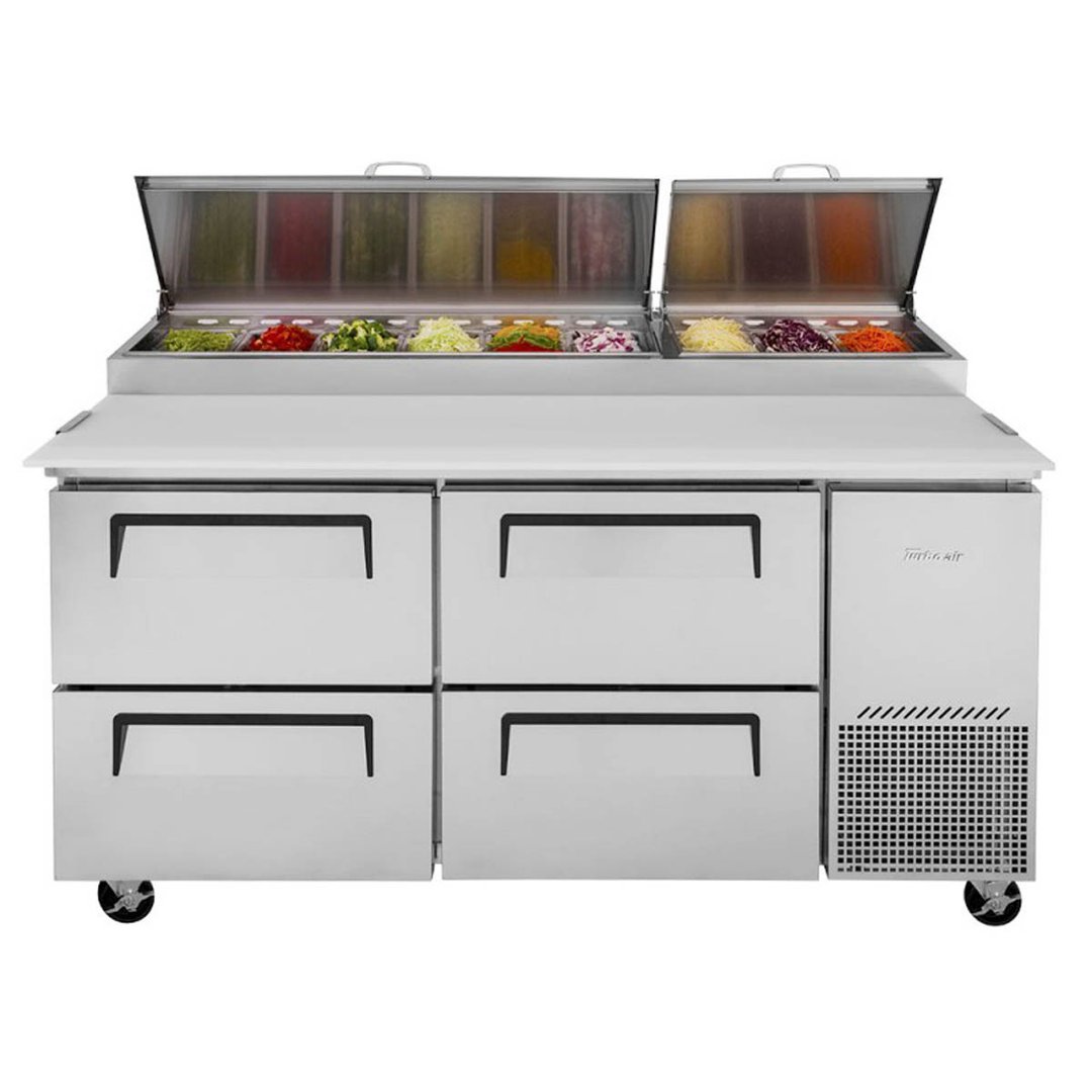 Turbo Air TPR-67SD-D4-N 67" Refrigerated Pizza Prep Table w/ 4 Drawers, 20 cu. ft.