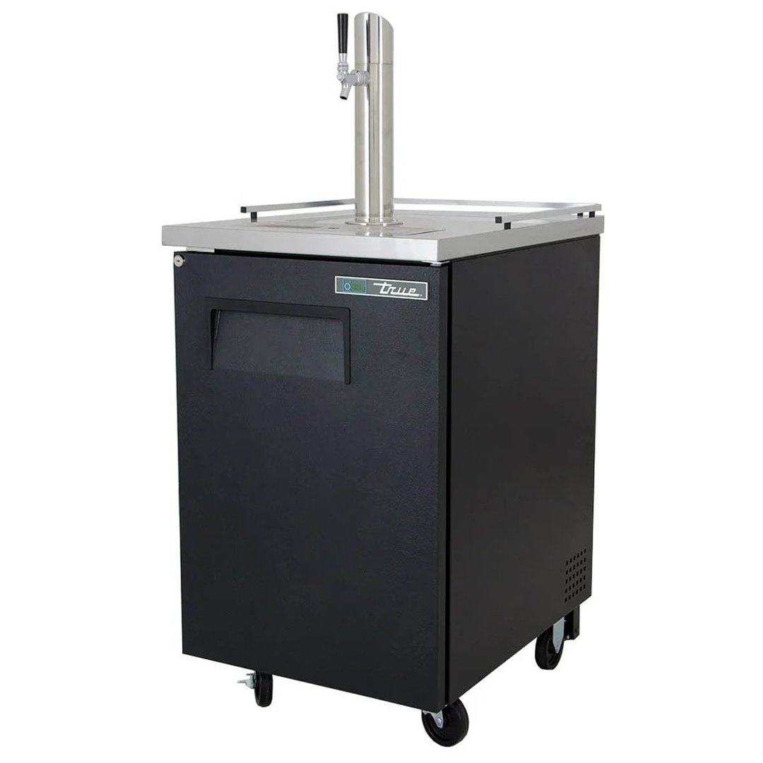 True TDD-1-HC~NCDT1 23" Black Vinyl Draft Beer Keg Cooler w/Nitro Coffee Double Tap | 1 Keg