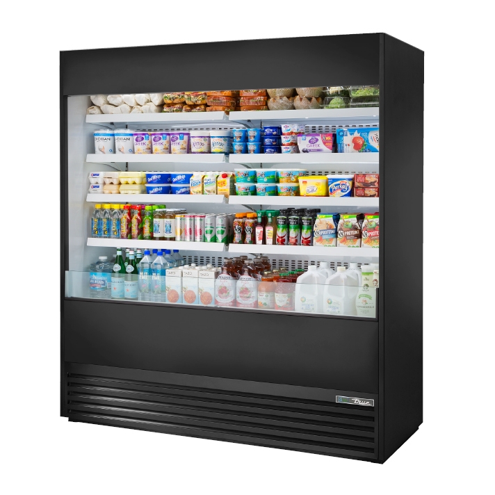 True TOAM-72-HC~NSL01 72" Vertical Air Curtain Merchandiser in Black, Self-Contained, 4 Shelves