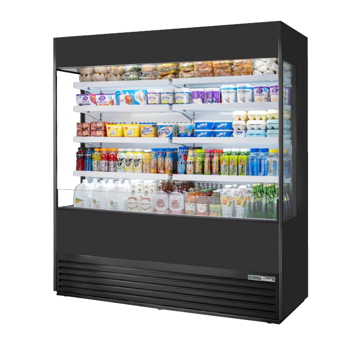 True TOAM-72GS-HC~NSL01 72" Vertical Air Curtain Merchandiser in Black, Self-Contained, 4 Shelves, Glass Sides