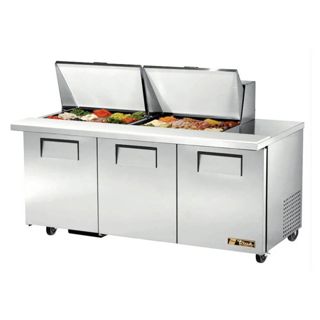 True TSSU-72-24M-B-ST-HC 72" Mega Top Sandwich/Salad Prep Table w/ 3 Doors, 24 Pans