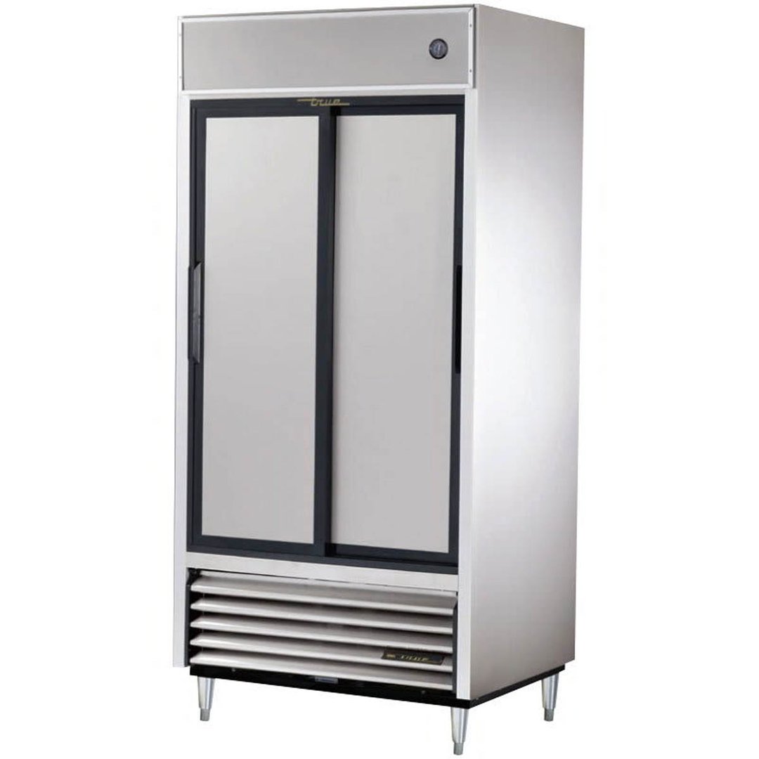 True TSD-33-HC 40" Two Section Reach-In Refrigerator w/ 2 Solid Sliding Doors, Bottom Mount, Stainless Steel Front-Aluminum Sides