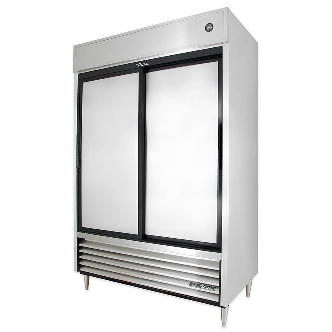 True TSD-47-HC 54" Two Section Reach-In Refrigerator w/ 2 Solid Sliding Doors, Bottom Mount, Stainless Steel Front-Aluminum Sides