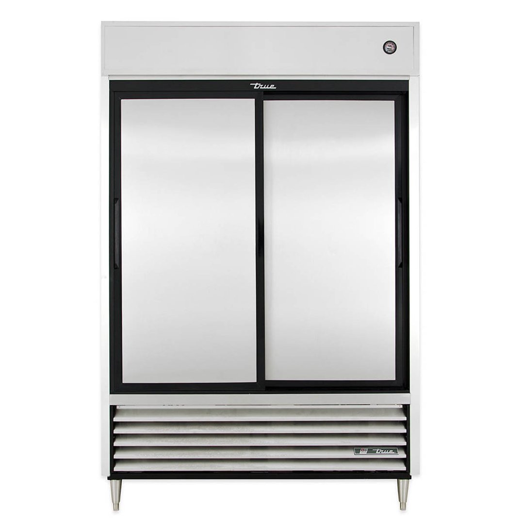 True TSD-47-HC 54" Two Section Reach-In Refrigerator w/ 2 Solid Sliding Doors, Bottom Mount, Stainless Steel Front-Aluminum Sides