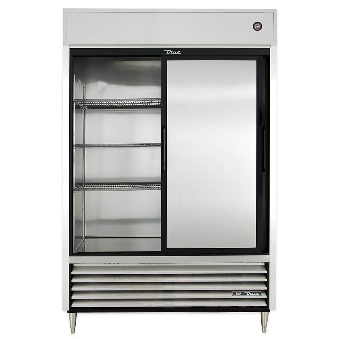 True TSD-47-HC 54" Two Section Reach-In Refrigerator w/ 2 Solid Sliding Doors, Bottom Mount, Stainless Steel Front-Aluminum Sides