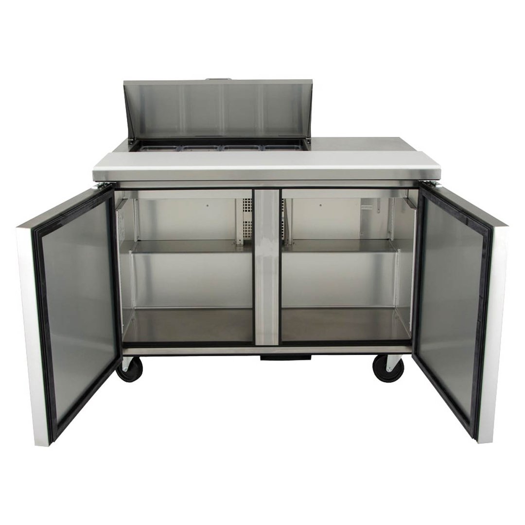 True TSSU-48-08-HC 48" Two Section Sandwich / Salad Prep Table w/ 2 Doors, 8 Pans