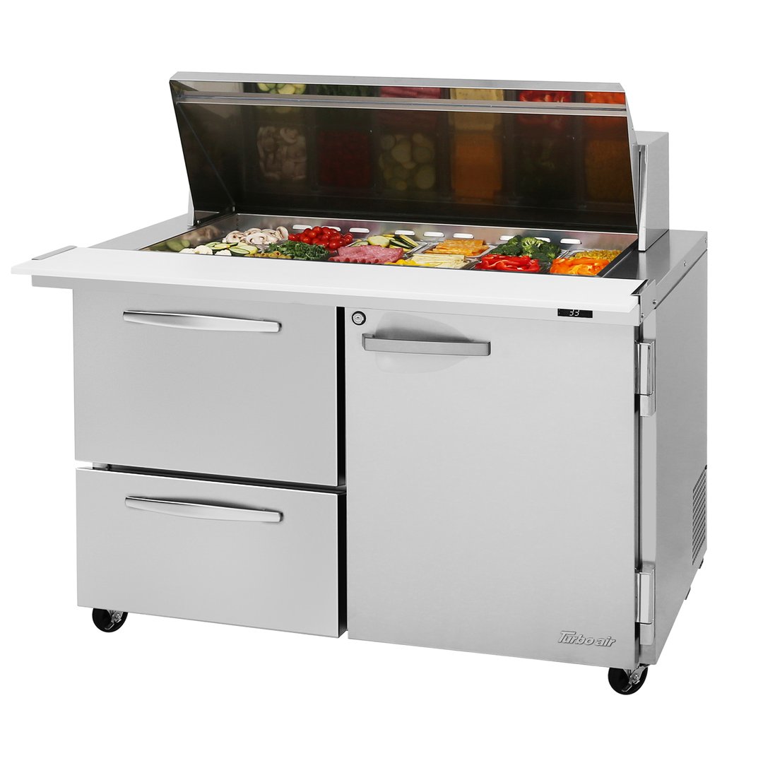 Turbo Air PST-48-18-D2R(L)-N 48" Mega Top Sandwich Prep Table w/ 2 Drawers & 1 Door, 18 Pans