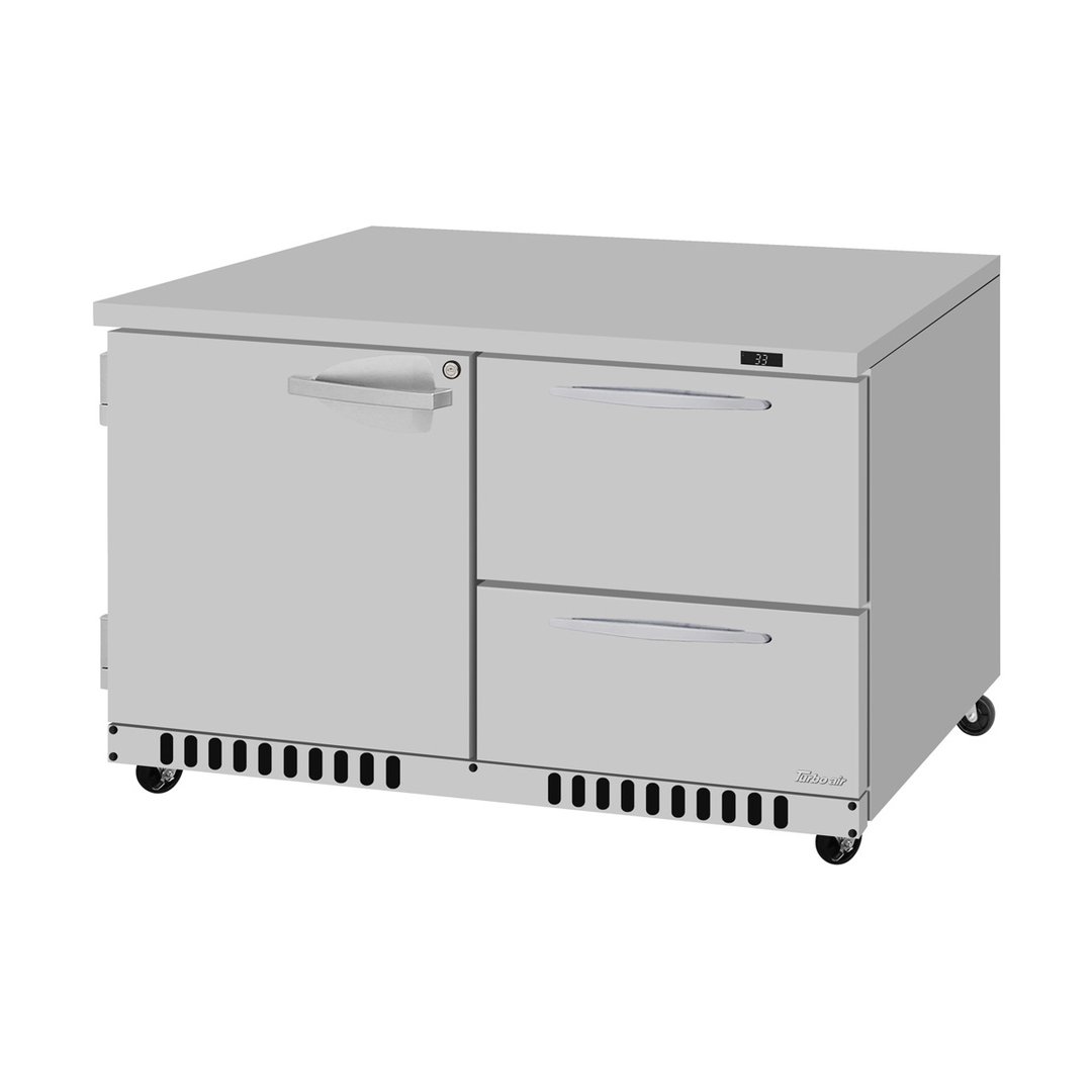 Turbo Air PUR-48-D2R(L)-FB-N 48" 2-Section Undercounter Refrigerator w/ 1 Door & 2 Drawers