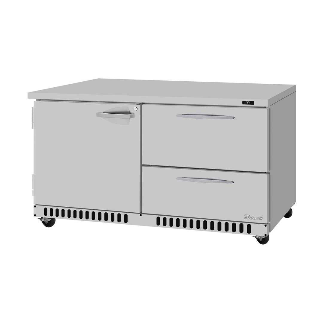 Turbo Air PUR-60-D2R(L)-FB-N 60" 2-Section Undercounter Refrigerator w/ 2 Doors, 14.8 cu. ft.