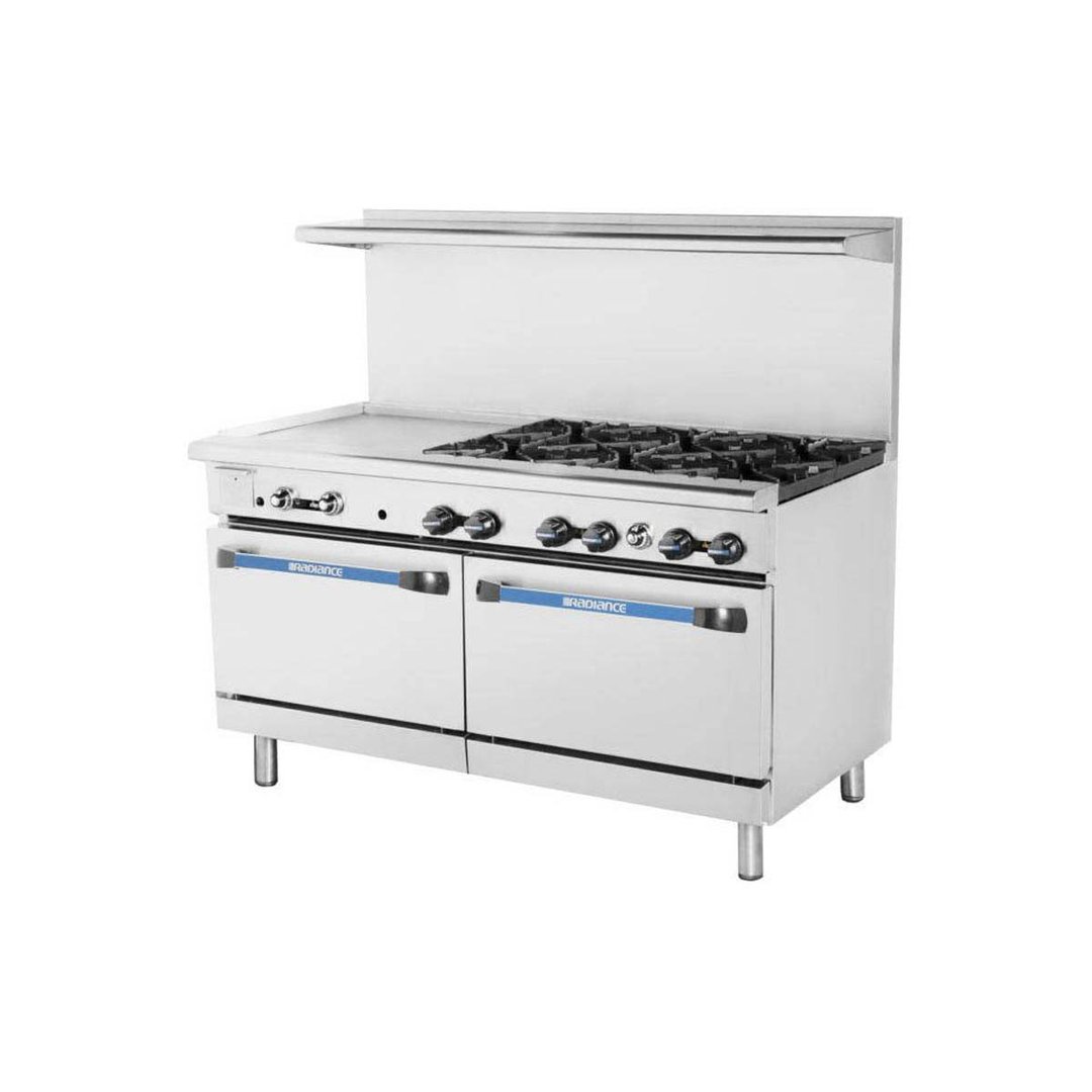Turbo Air TARG-6B24G 60" Gas Restaurant Range w/ (6) Open Burners, 24" Griddle Right, (2) Standard Oven, 299.000 BTU 