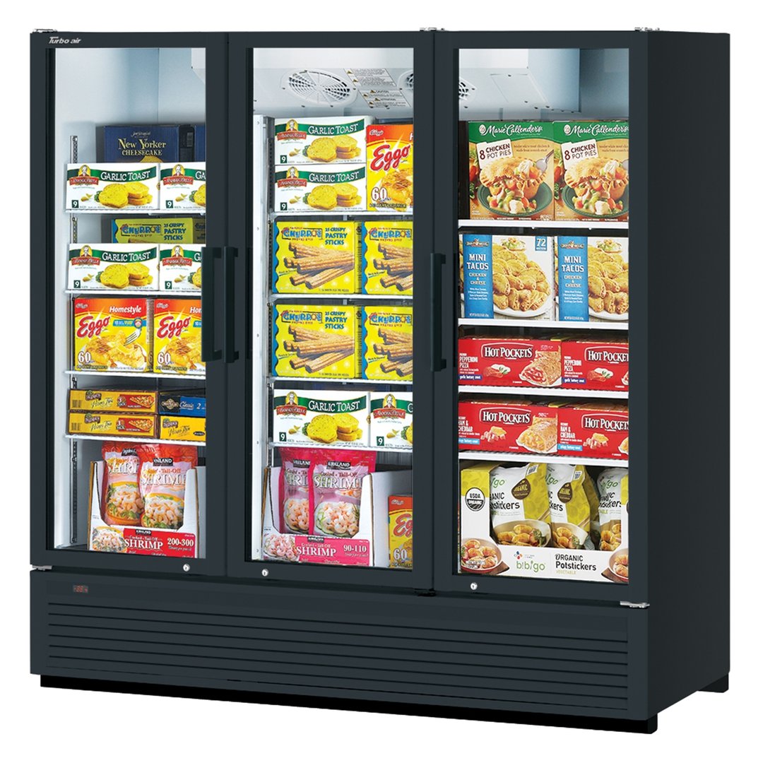 Turbo Air TGF-72SDH-N 78" 3 Glass Door Freezer Merchandiser, White or Black, 62.2 cu. ft.