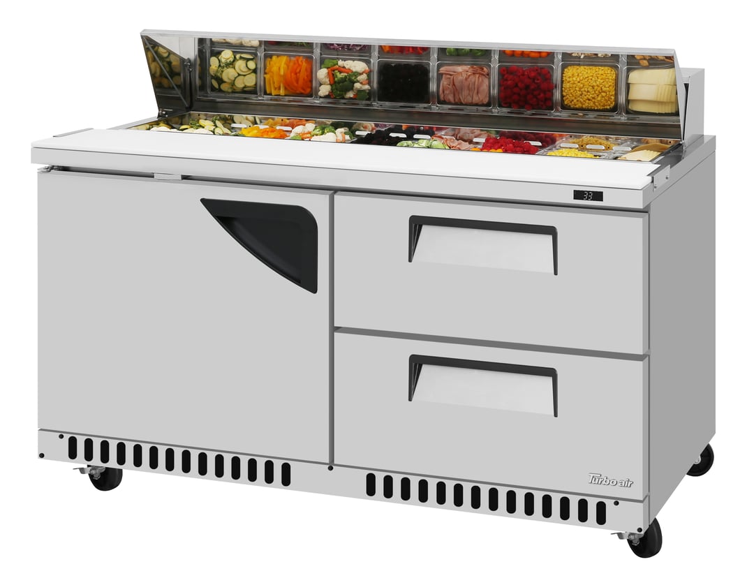 Turbo Air TST-60SD-D2R(L)-FB-N 60" Sandwich / Salad Prep Table w/ 2 Drawers & 1 Door, 16 Pans