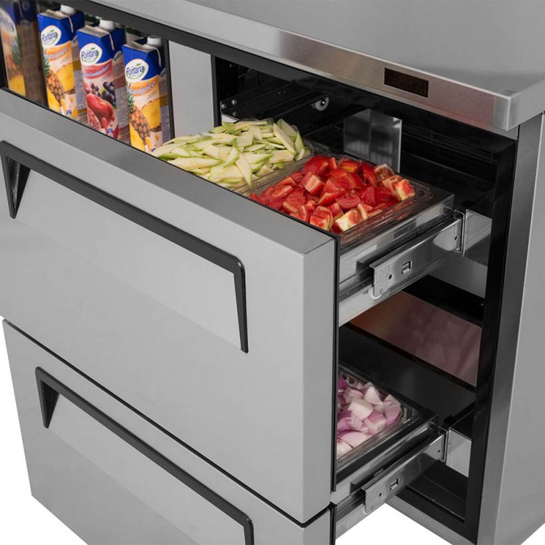 Turbo Air TWR-48SD-D2-N 48" 2-Section Worktop Refrigerator w/ 1 Door & 2 Drawers, 12 cu. ft.
