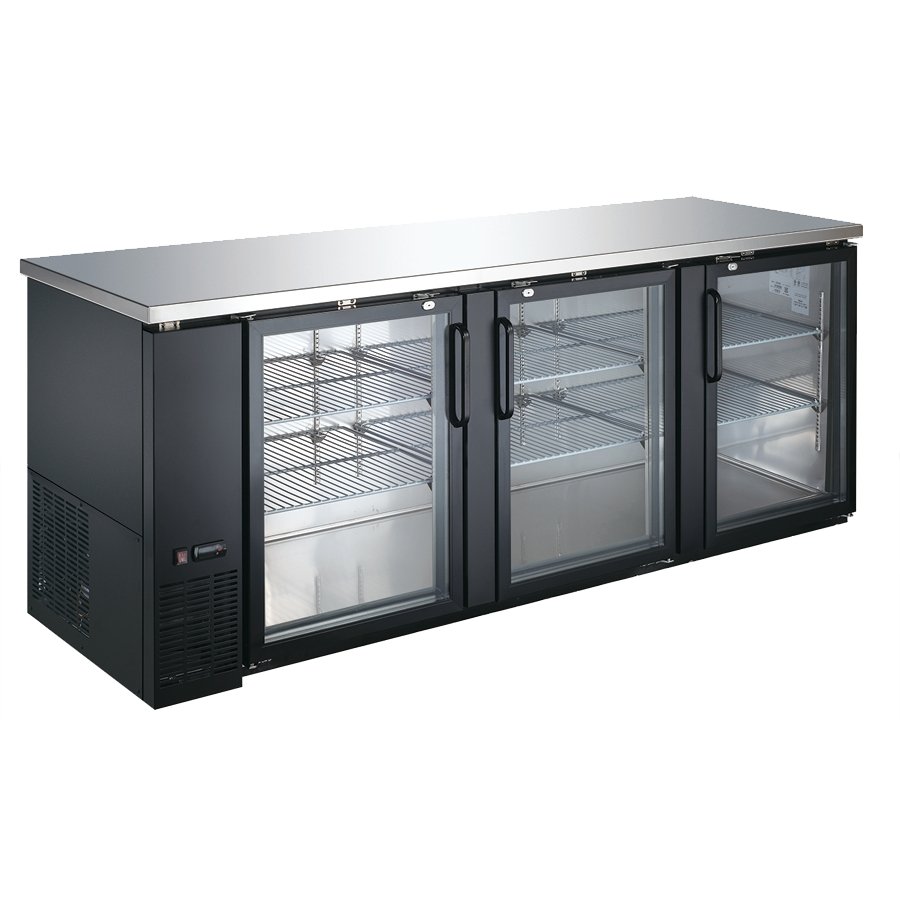 U-STAR USBB-9028G 90" Back Bar Bottle Cooler by Admiral Craft w/ 3 Glass Doors, 32.0 cu. ft.