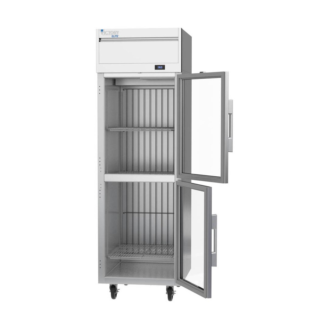 Victory VERSA-1D-HG-HC 26" One Section Reach-In Refrigerator w/ 2 Glass Half Doors, Aluminum Interior, Electronic Control, 21.66 cu. ft.