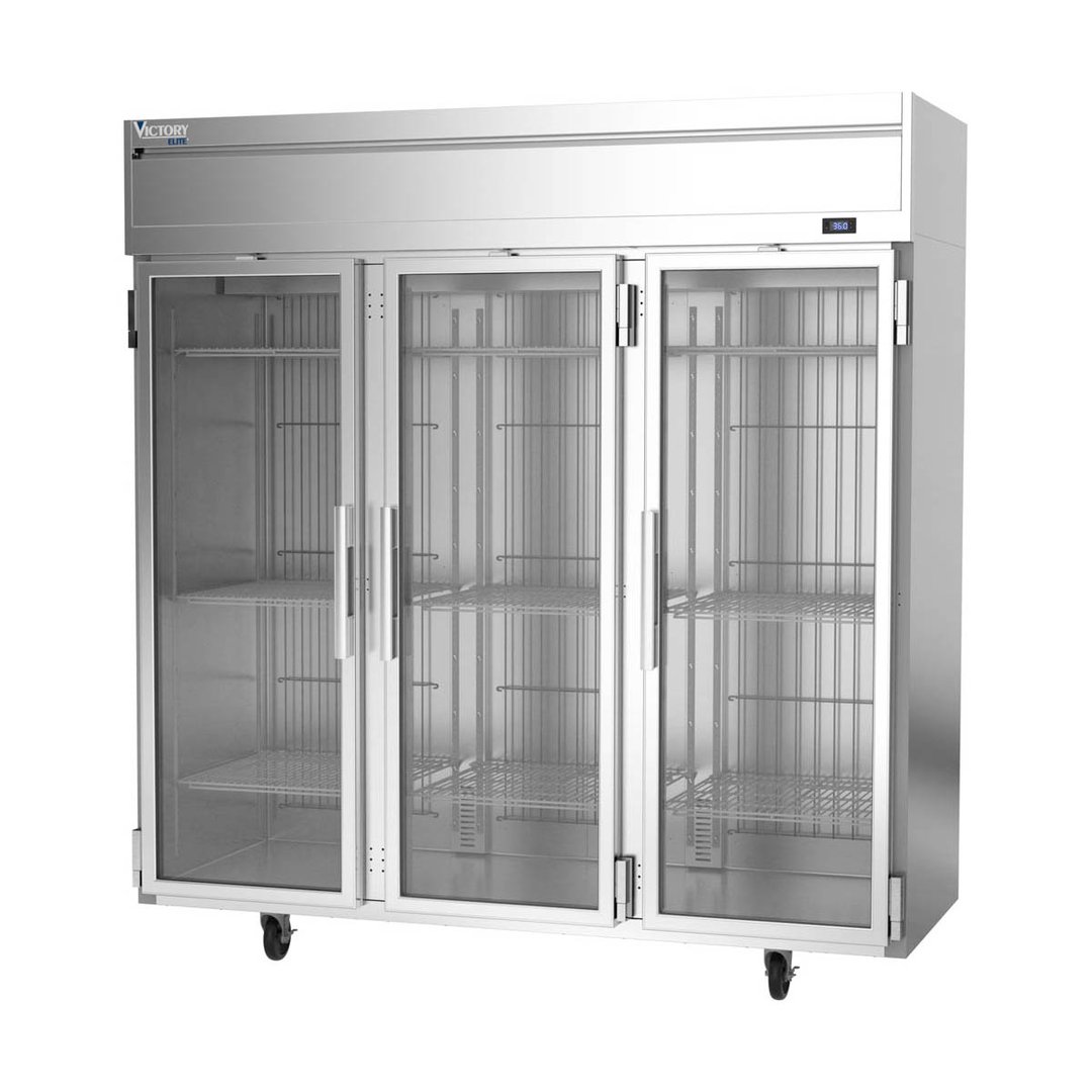 Victory VERSA-3D-GD-HC 78" Three Section Reach-In Refrigerator w/ 3 Glass Full Doors, Aluminum Interior, 71.5 cu. ft.