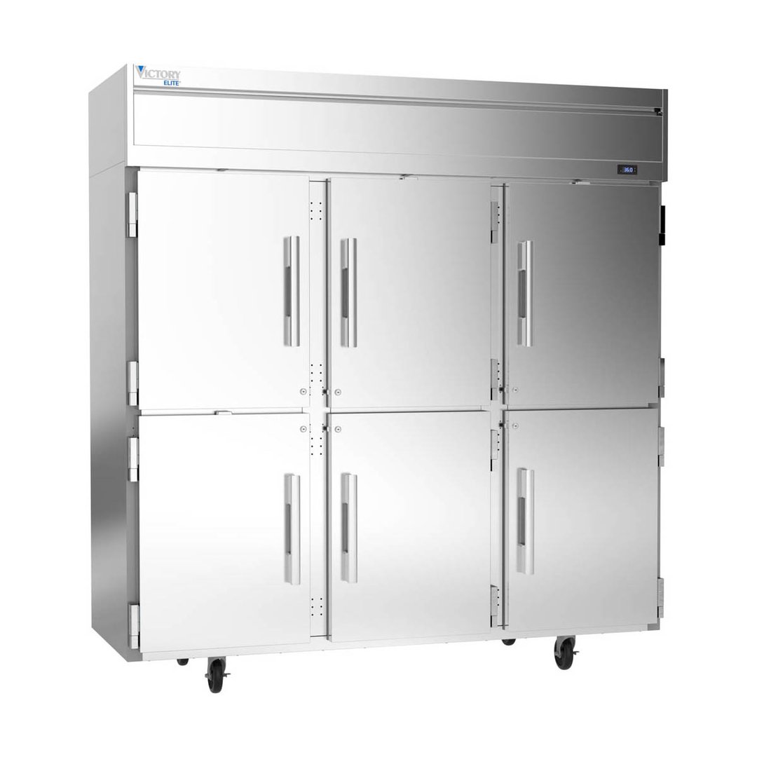Victory VERSA-3D-HD-HC 78" Three Section Reach-In Refrigerator w/ 6 Solid Half Doors, Aluminum Interior, 71.5 cu. ft.