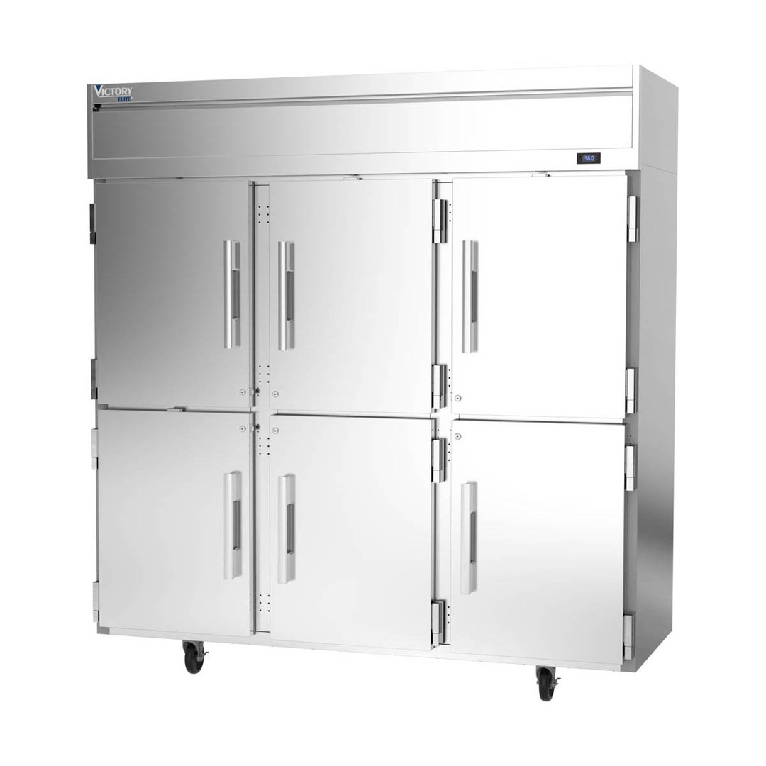 Victory VERSA-3D-HD-HC 78" Three Section Reach-In Refrigerator w/ 6 Solid Half Doors, Aluminum Interior, 71.5 cu. ft.