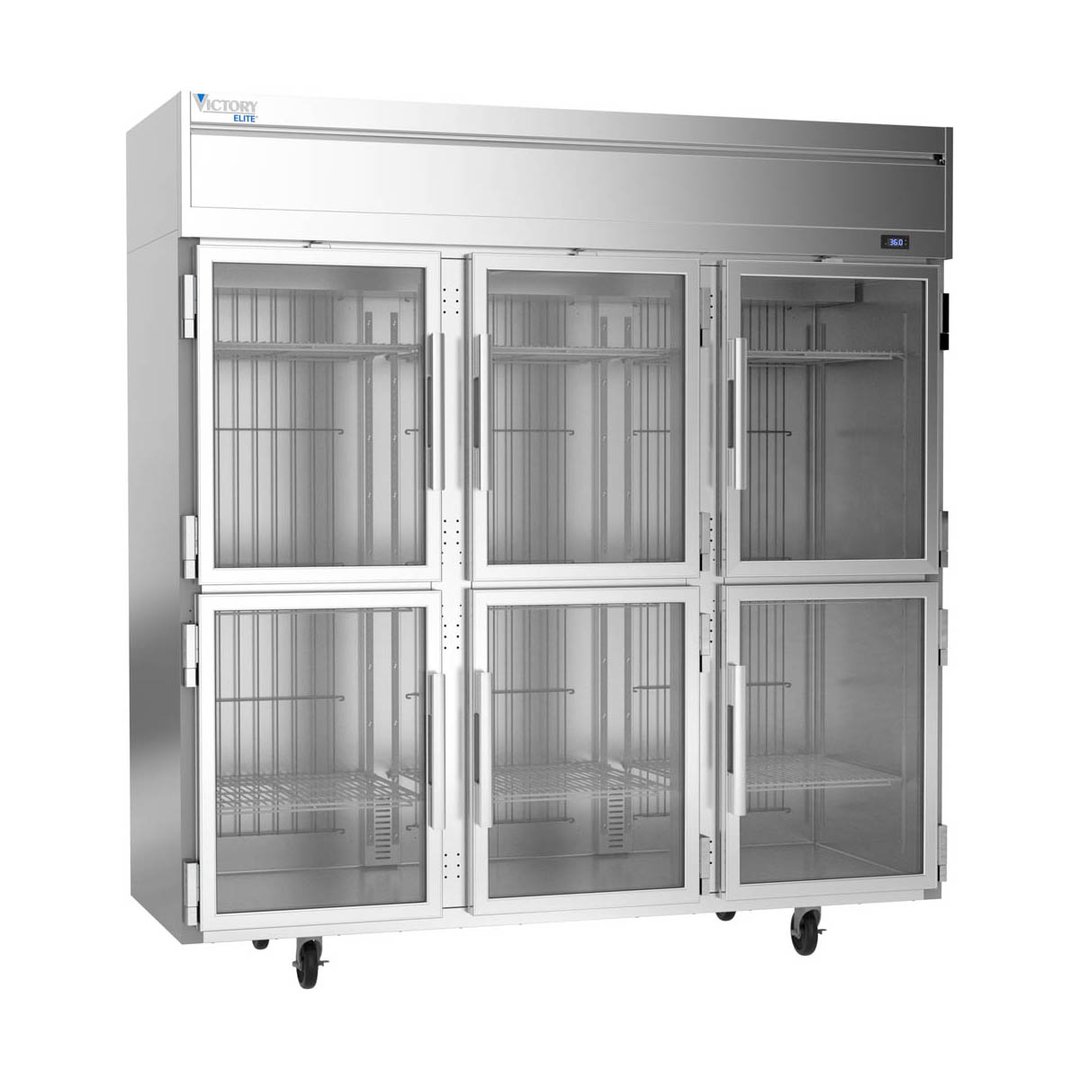 Victory VERSA-3D-HG-HC 78" Three Section Reach-In Refrigerator w/ 6 Glass Half Doors, Aluminum Interior, 71.5 cu. ft.