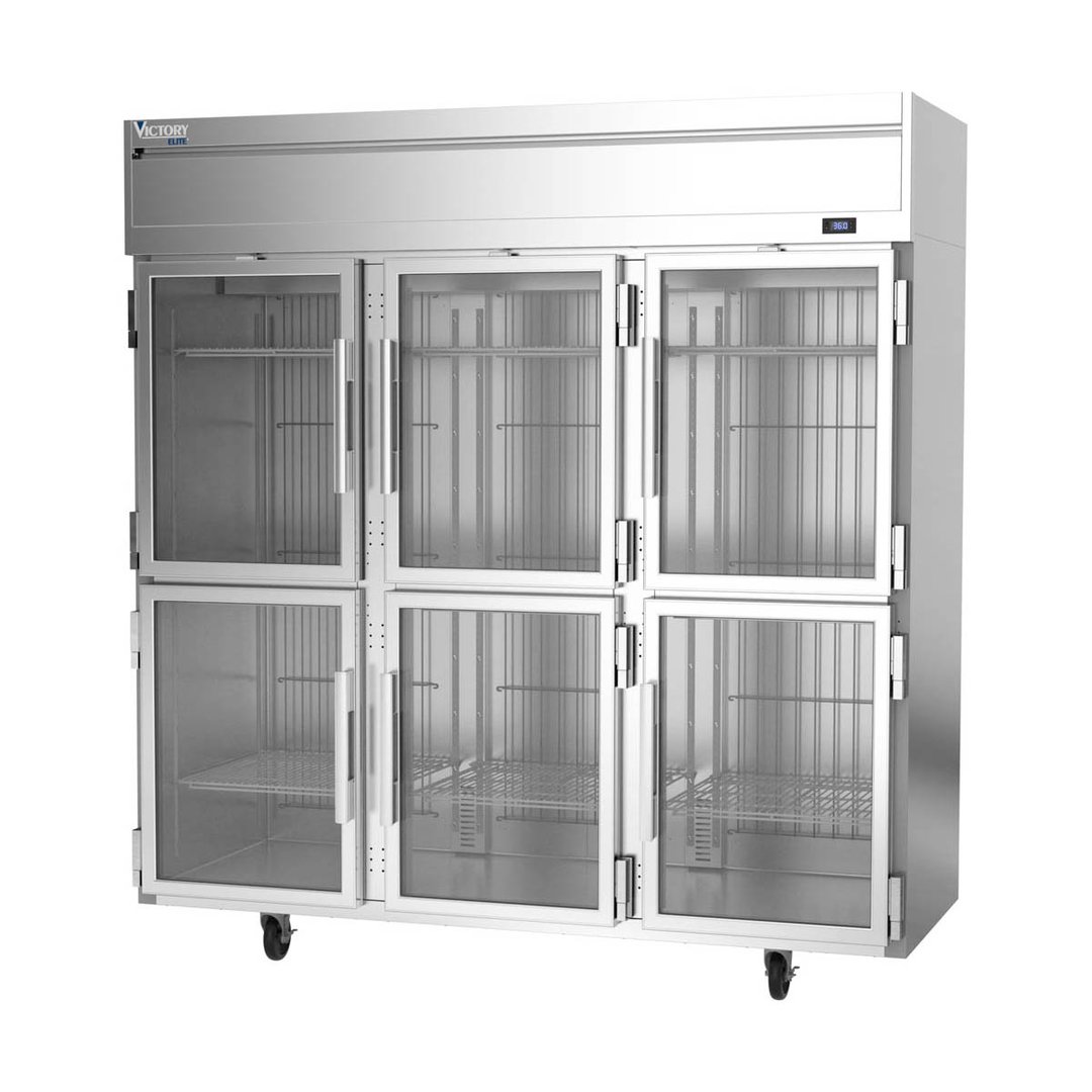 Victory VERSA-3D-HG-HC 78" Three Section Reach-In Refrigerator w/ 6 Glass Half Doors, Aluminum Interior, 71.5 cu. ft.