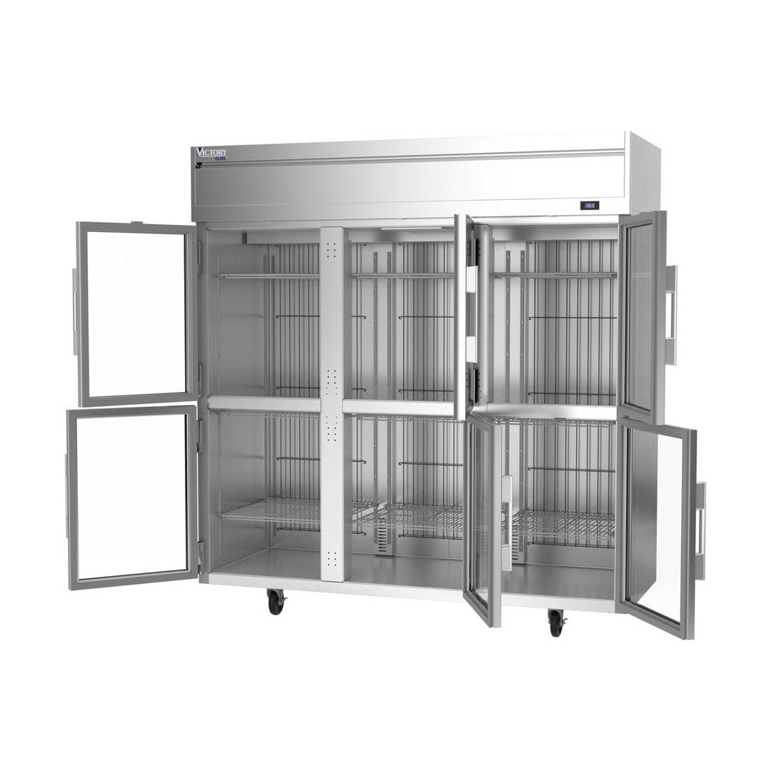 Victory VERSA-3D-HG-HC 78" Three Section Reach-In Refrigerator w/ 6 Glass Half Doors, Aluminum Interior, 71.5 cu. ft.