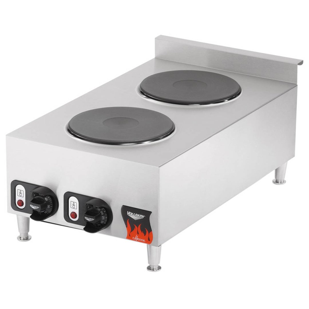 Vollrath 40739 15" Electric Countertop Cayenne Hotplate with (2) Solid Burners, Manual Controls, 208/240v