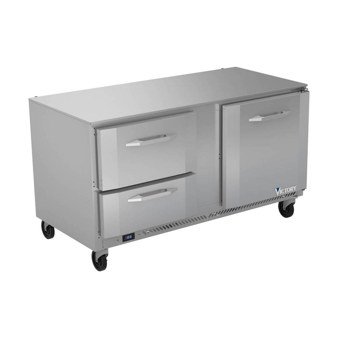 Victory VUFD60HC-2 60" 2-Section Undercounter Freezer w/ 2 Drawers & 1 Door, 14.4 cu. ft.