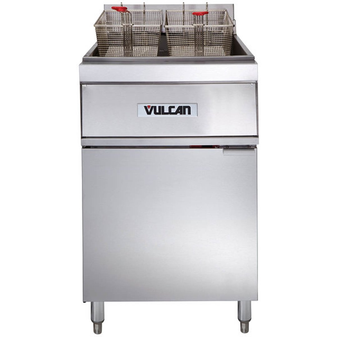 Vulcan 1ER85A Full Pot Floor Model Electric Fryer w/ 85-lb., Analog Controls, Twin Baskets