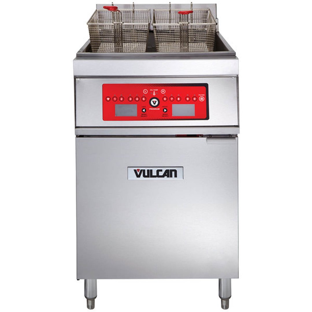 Vulcan 1ER85C Full Pot Floor Model Electric Fryer w/ 85-lb., Computer Controls, Twin Baskets