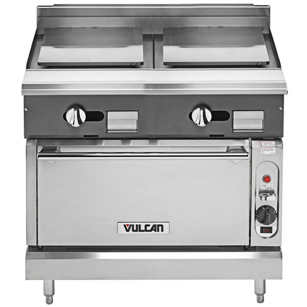 Vulcan V2P36S 36" Gas Heavy Duty Range w/ (2) Planca Griddles, (1) Standard Oven, 85.000 BTU