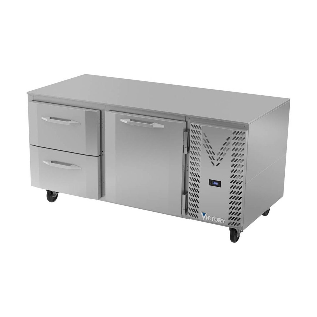 Victory VURD67HC-2 67" 2-Section Undercounter Refrigerator w/ 1 Solid Door & 2 Drawers