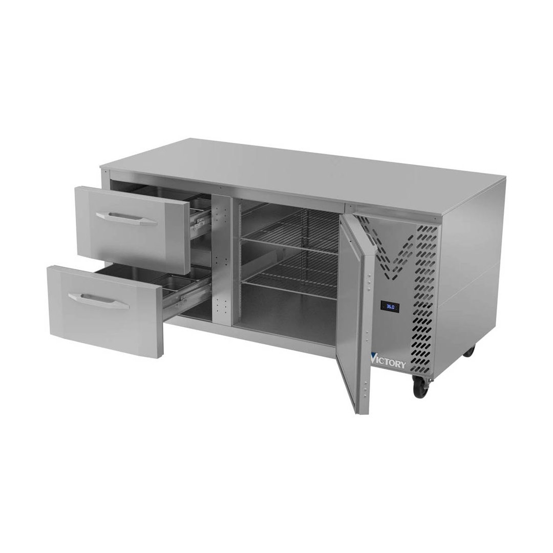 Victory VURD67HC-2 67" 2-Section Undercounter Refrigerator w/ 1 Solid Door & 2 Drawers