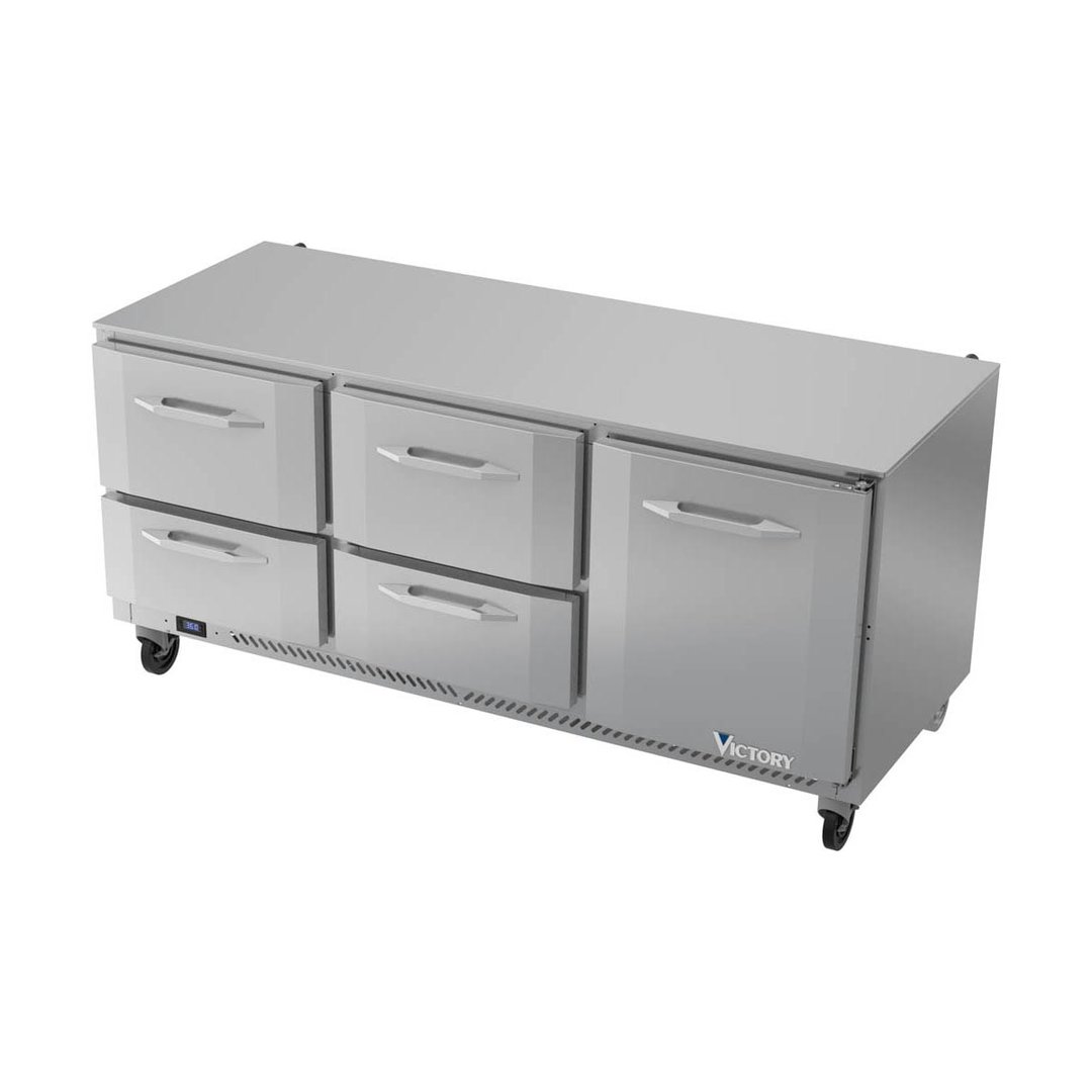 Victory VURD72HC-4 72" 3-Section Undercounter Refrigerator w/ 1 Solid Door & 4 Drawers