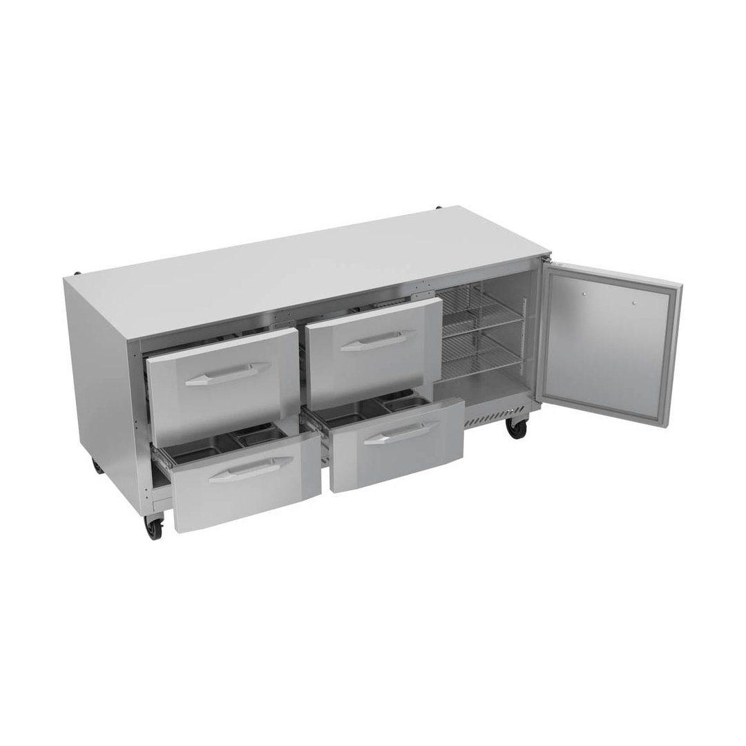 Victory VURD72HC-4 72" 3-Section Undercounter Refrigerator w/ 1 Solid Door & 4 Drawers
