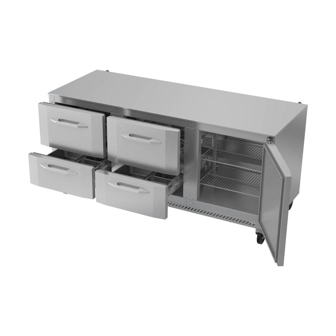 Victory VURD72HC-4 72" 3-Section Undercounter Refrigerator w/ 1 Solid Door & 4 Drawers