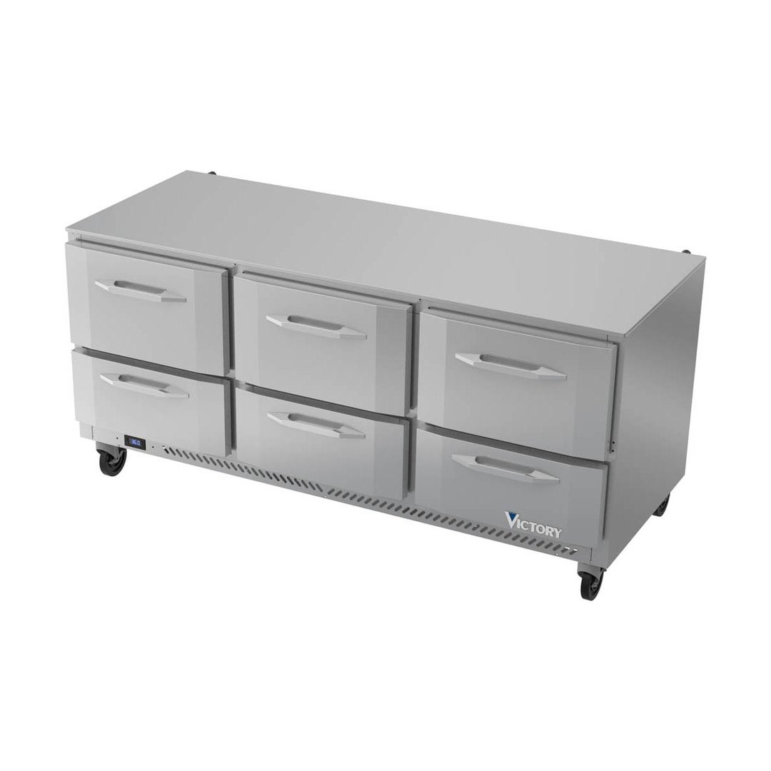 Victory VURD72HC-6 72" 3-Section Undercounter Refrigerator w/ 6 Drawers, 18 cu ft