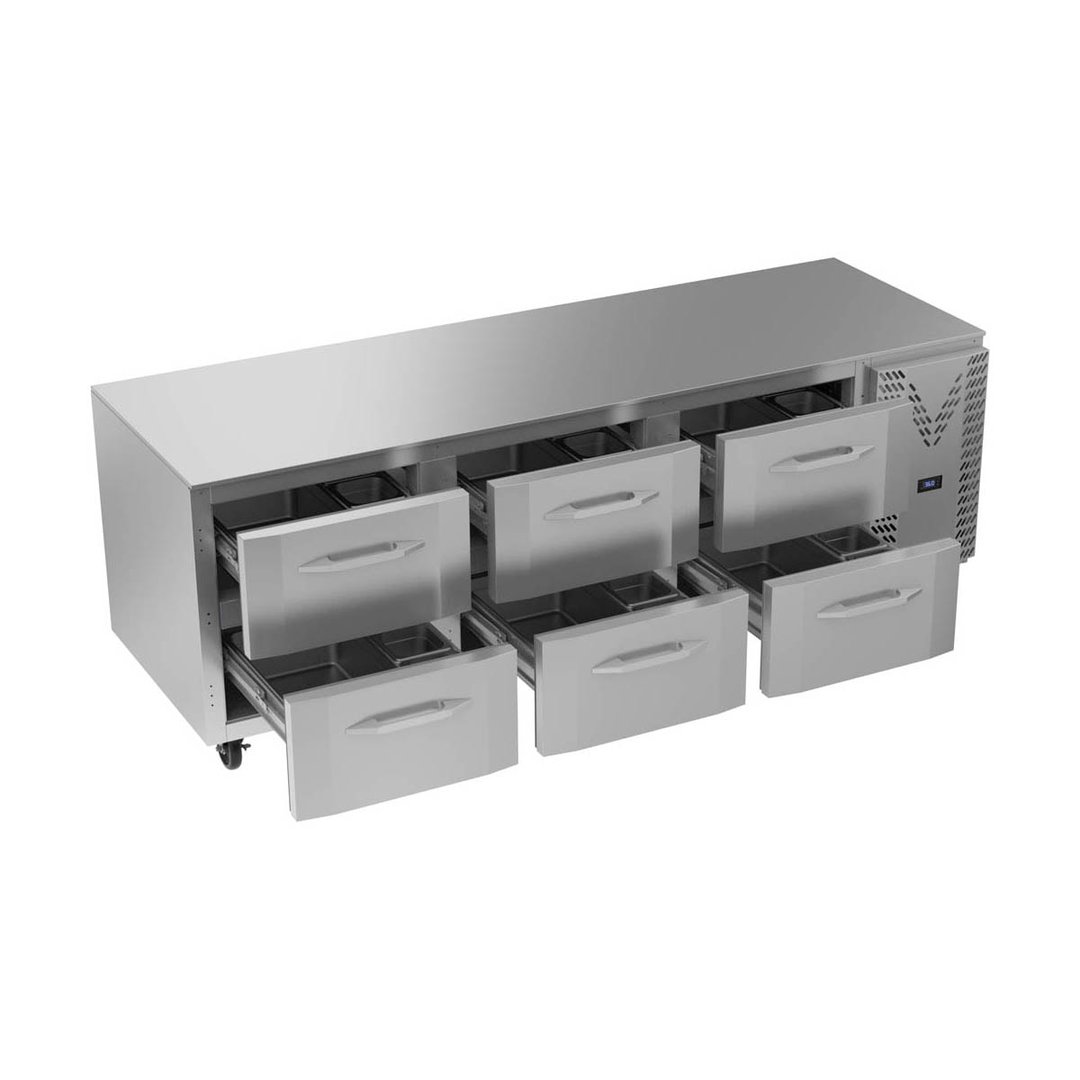 Victory VURD93HC-6 93" 3-Section Undercounter Refrigerator w/ 6 Drawers, 30 cu ft