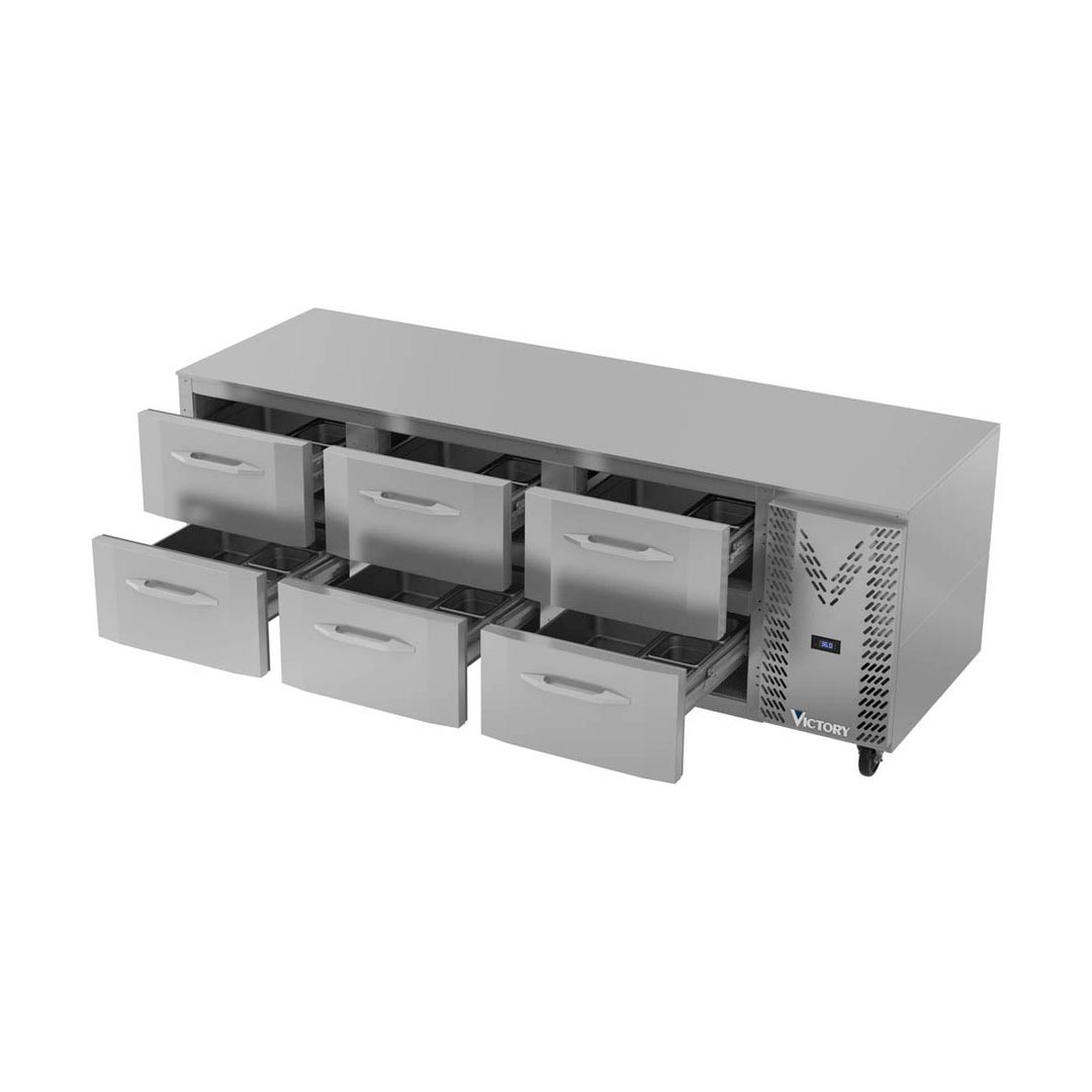 Victory VURD93HC-6 93" 3-Section Undercounter Refrigerator w/ 6 Drawers, 30 cu ft
