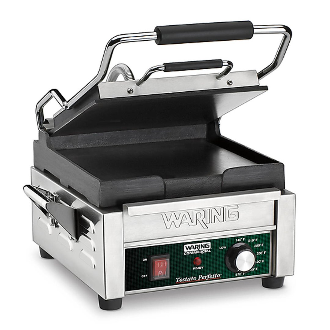 Waring WFG150 Single Cast Iron Sandwich Panini Grill w/ Smooth Plates, 120V