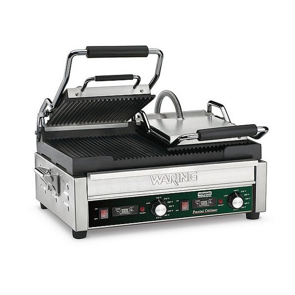 Waring WPG300T Double Cast Iron Panini Grill w/ Timer, 17" x 9.25" Grooved Plates, 240V