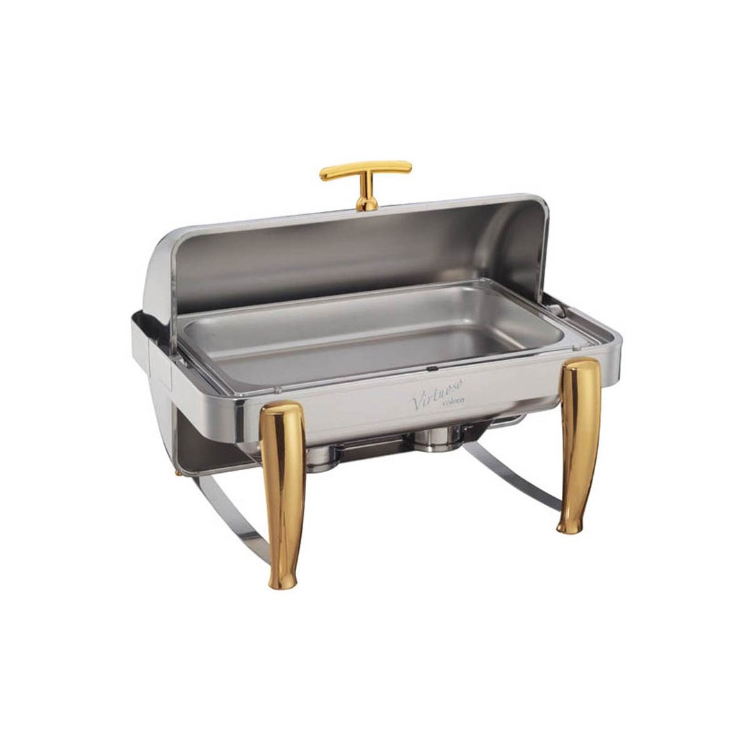 Winco 101A Virtuoso Series Full-Size Stackable Rectangular Chafer w/ 8 Qt., Roll-Top Cover