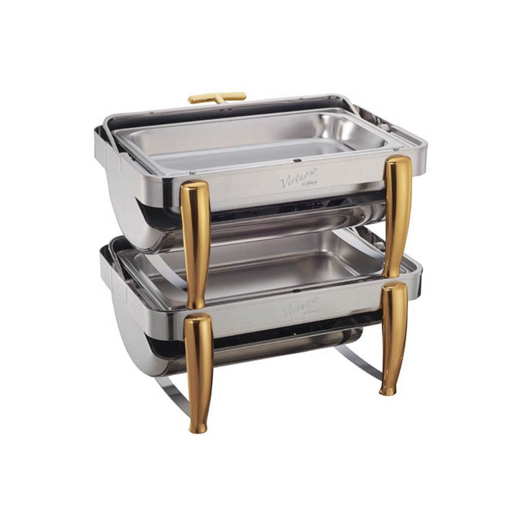 Winco 101A Virtuoso Series Full-Size Stackable Rectangular Chafer w/ 8 Qt., Roll-Top Cover
