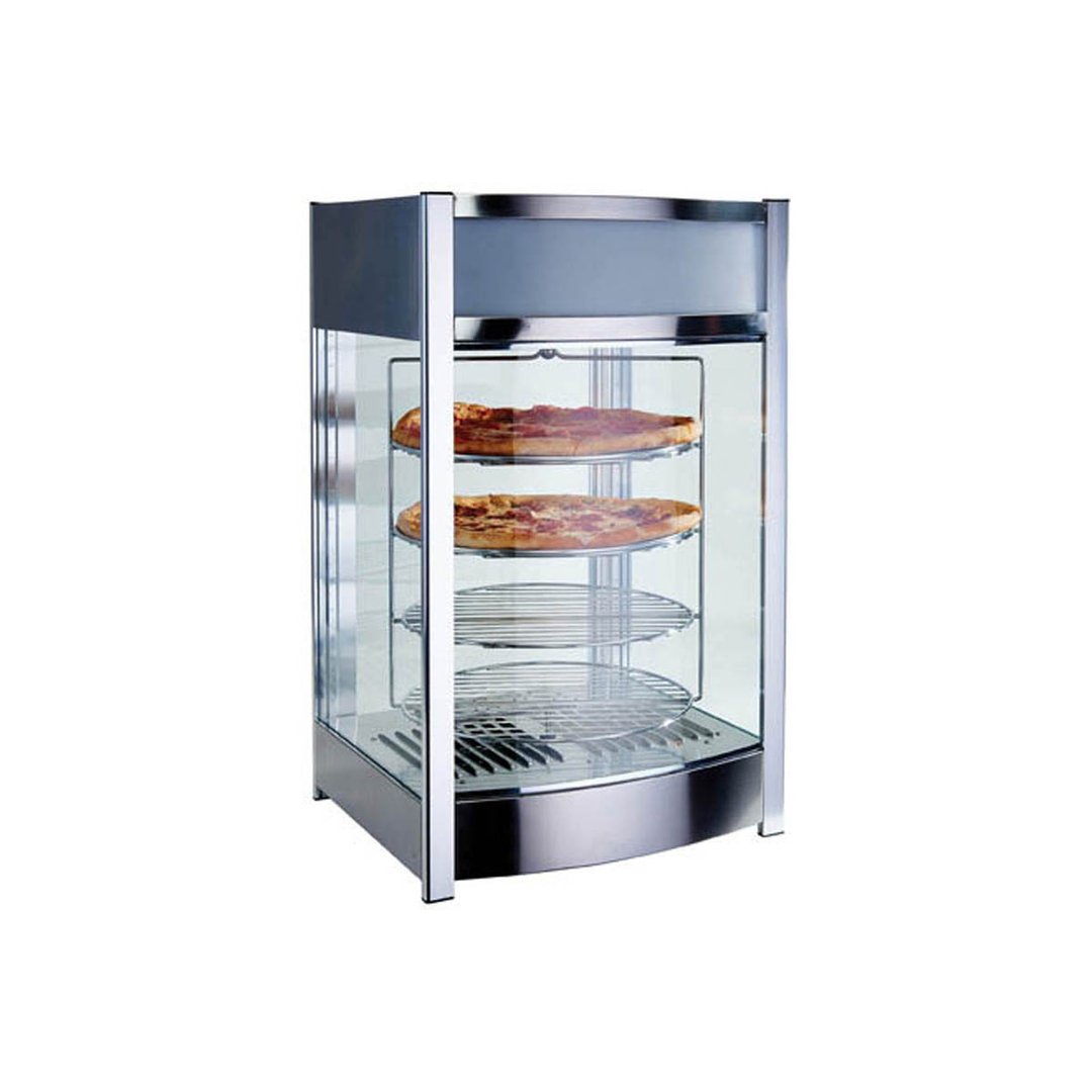 Winco EDM-2 Countertop Hot Food Display Case w/ 4-Tier Rotating Rack, Holds 14" Dia. Pizzas