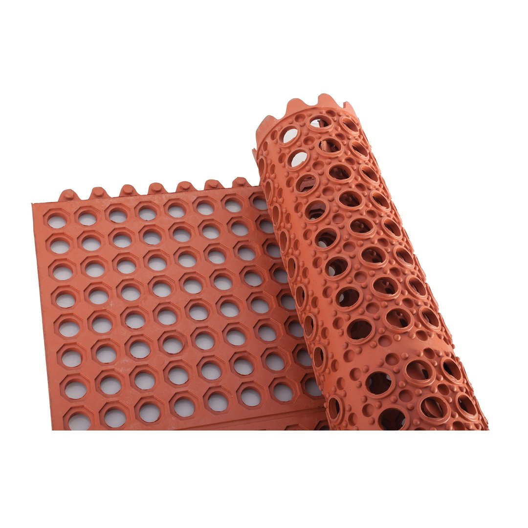 Winco RBMI-33R Red Rubber Floor Mat, Anti Fatigue, Interlocking - 3' x 3' x 1/2"