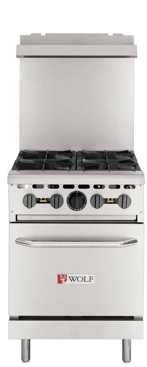 Wolf WX24-4BN 24" Natural Gas Restaurant Range w/ (4) Open Burners, (1) Standard Oven, 142,000 BTU