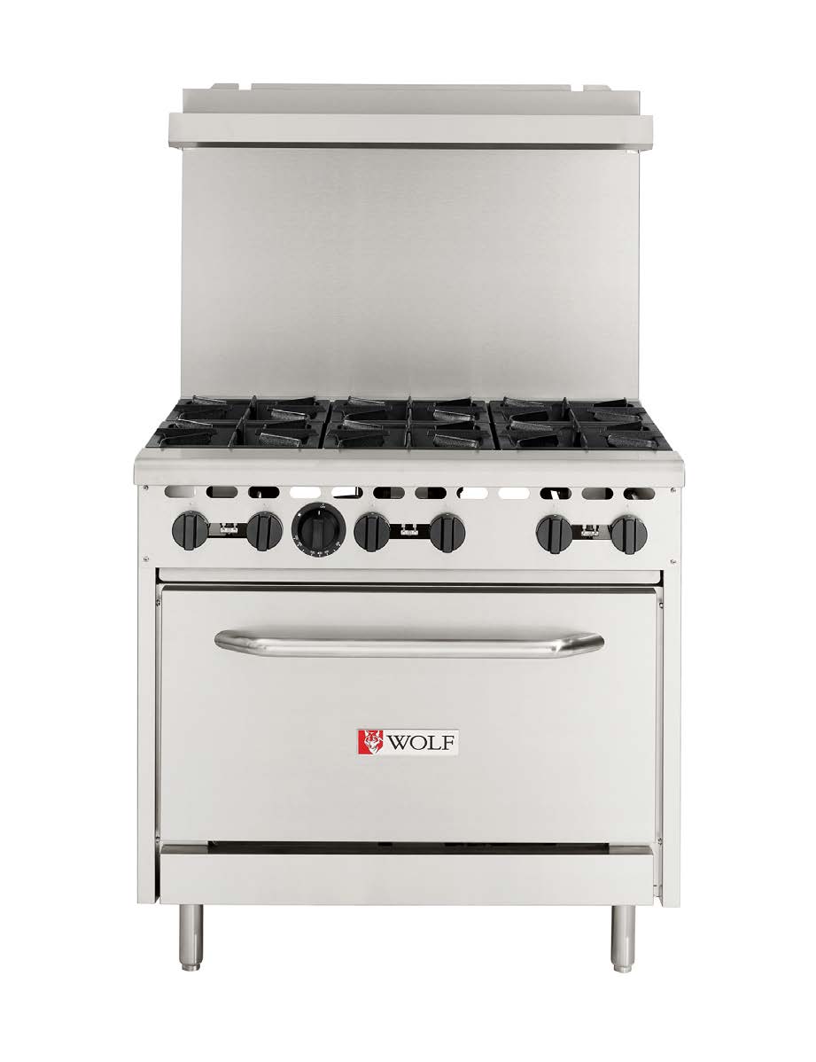 Wolf WX36-6BN 36" Natural Gas Restaurant Range w/ (6) Open Burners, (1) Standard Oven, 198.000 BTU